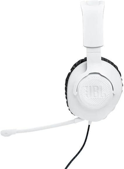 JBL Quantum 100P - Kufje Gaming me Fije mbi Vesh (Over-Ear) me Mikrofon të Heqshëm, QuantumSOUND Signature, Rehatia e Shkumës Memory, e Përputhshme me Windows Sonic Surround Sound (E Bardhë)