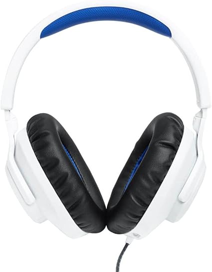 JBL Quantum 100P - Kufje Gaming me Fije mbi Vesh (Over-Ear) me Mikrofon të Heqshëm, QuantumSOUND Signature, Rehatia e Shkumës Memory, e Përputhshme me Windows Sonic Surround Sound (E Bardhë)