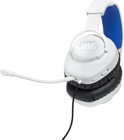 JBL Quantum 100P - Kufje Gaming me Fije mbi Vesh (Over-Ear) me Mikrofon të Heqshëm, QuantumSOUND Signature, Rehatia e Shkumës Memory, e Përputhshme me Windows Sonic Surround Sound (E Bardhë)
