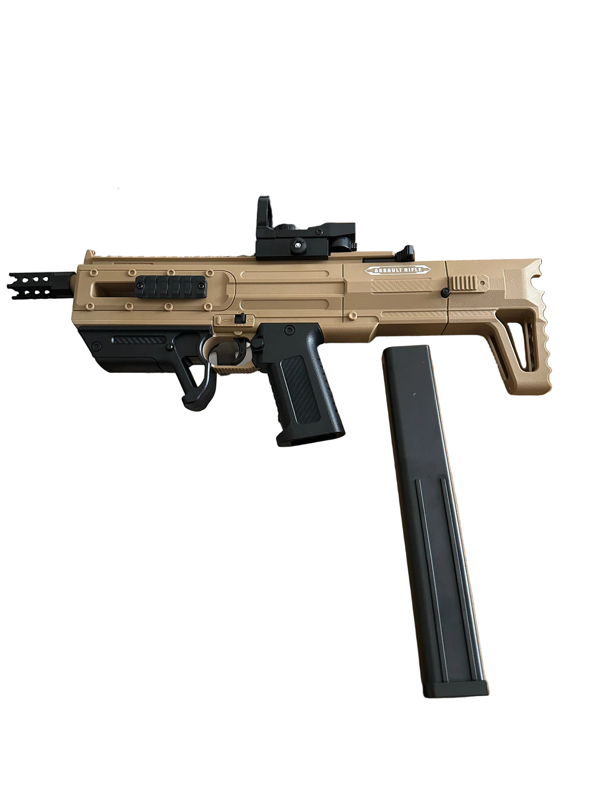 Automatik Tiger Assault Rifle Crystal me plumba xheli, 3 metoda gjuajtje, bateri, laser, shenjues (zmadhues) i shenjes, materiali hekur,fiber karbon dhe plastike e fortë. Mosha +14