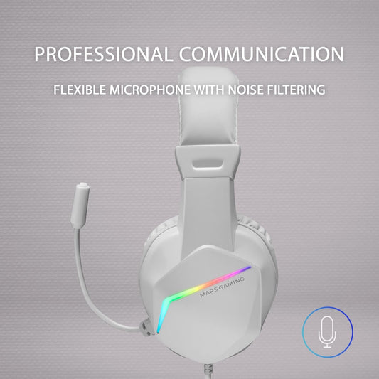 Mars Gaming MH122, Kufje Gaming Over Ear me Mikrofon, Zë HiFi, Anulim Zhurme, Super të Lehta, të përshtatshme për PS4 PS5 Xbox Switch Tablet Windows Mac, të Bardha
