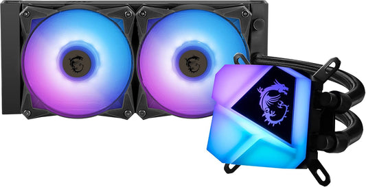 MSI MAG CORELIQUID C240 – Ftohës me ujë "All-in-One" për CPU Bllok pompë me ndriçim ARGB mbresëlënës – Pompë e integruar në radiator – Teknologji ftohjeje me qarkullim të ndarë (Split-Flow) – Tuba rezistentë ndaj avullimit – I përputhshëm me AMD & Intel