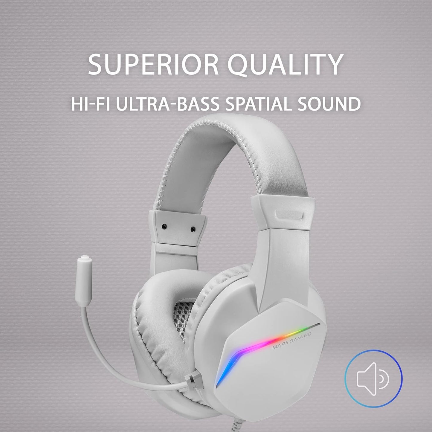 Mars Gaming MH122, Kufje Gaming Over Ear me Mikrofon, Zë HiFi, Anulim Zhurme, Super të Lehta, të përshtatshme për PS4 PS5 Xbox Switch Tablet Windows Mac, të Bardha