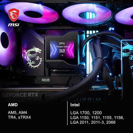 MSI MPG CORELIQUID D360 – Ftohës AIO 360mm me Lëng për Procesor – Me Ekran LCD të Personalizueshëm dhe Ndriçim ARGB