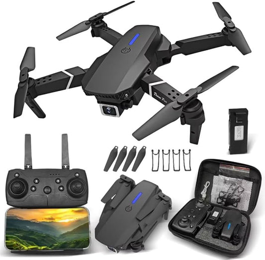Lodër Dron E99 Pro me 2 kamera 720p,GPS kthimi,lidhet me aplikacion në telefon, i përshtatshëm për femije mosha +14, rrotullime 360•,Headless Mode, Ngritje / Zbritje nga toka automatike,fotografon dhe incizon.