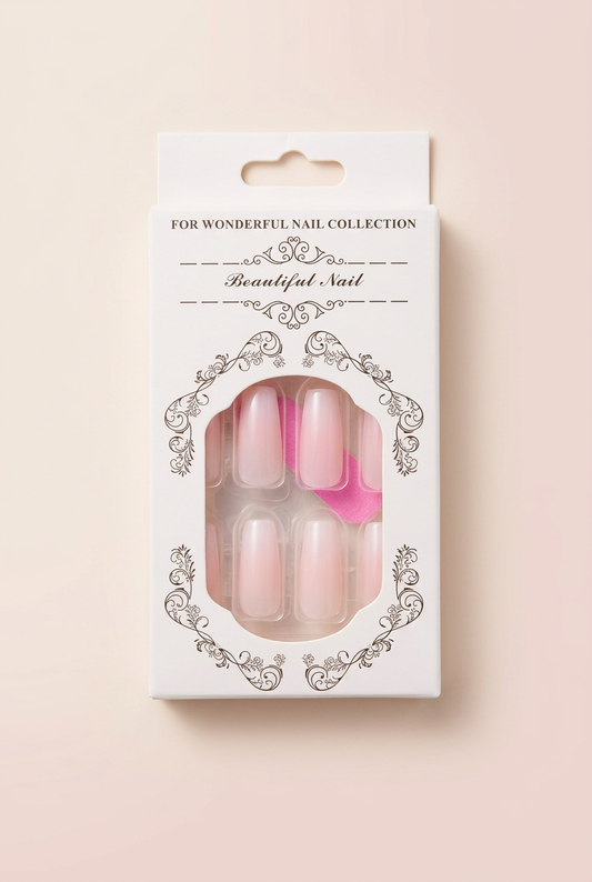 Set Beautiful Nails 24 copë French Rose Nude,vetëngjites.