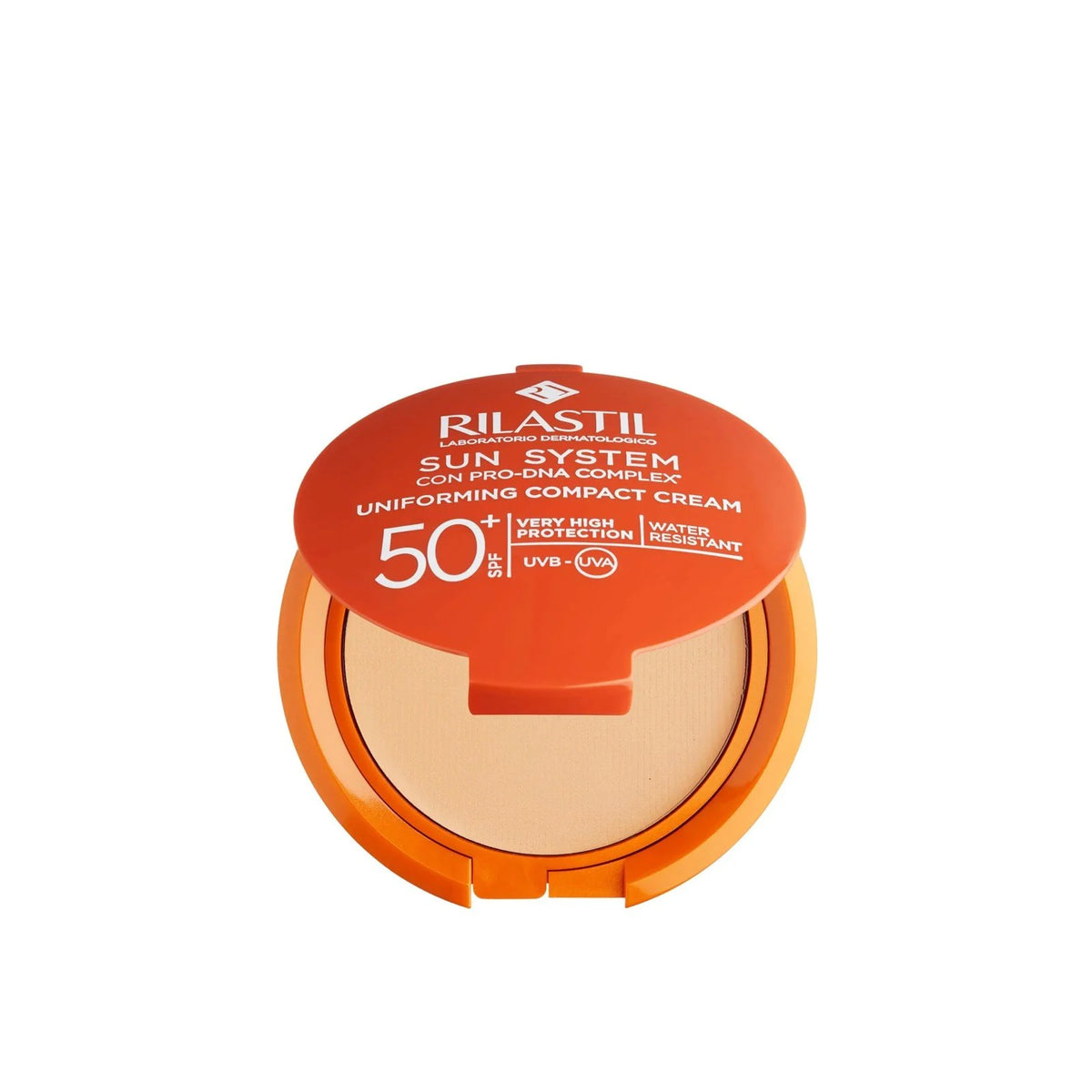 RILASTIL Sistemi Sun - Bazë kompakte me Spf 50+, korrigjon papërsosmëritë dhe barazon ngjyrën e lëkurës, rezistente ndaj ujit, ngjyrë 02 Doré, 10 gram,vitaminë E.