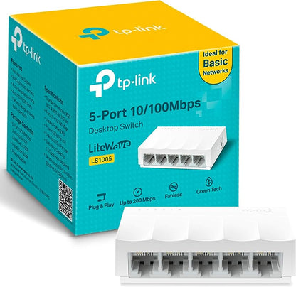 TP-Link LS1005 – Switch i Rrjetit Fast Ethernet, 5 Porta, 10/100 Mbps, Dizajn për Tavolinë, Plug and Play