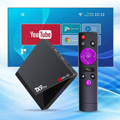 TX9 Pro 10K UltraHD 128GB Memorje dhe 8GB Ram Memorje, lidhje interneti 5G, procesor shumë i shpejtë me 4 bërthama, perkrah pamjet HEVC/H.265,2 porta USB,Android 15.0