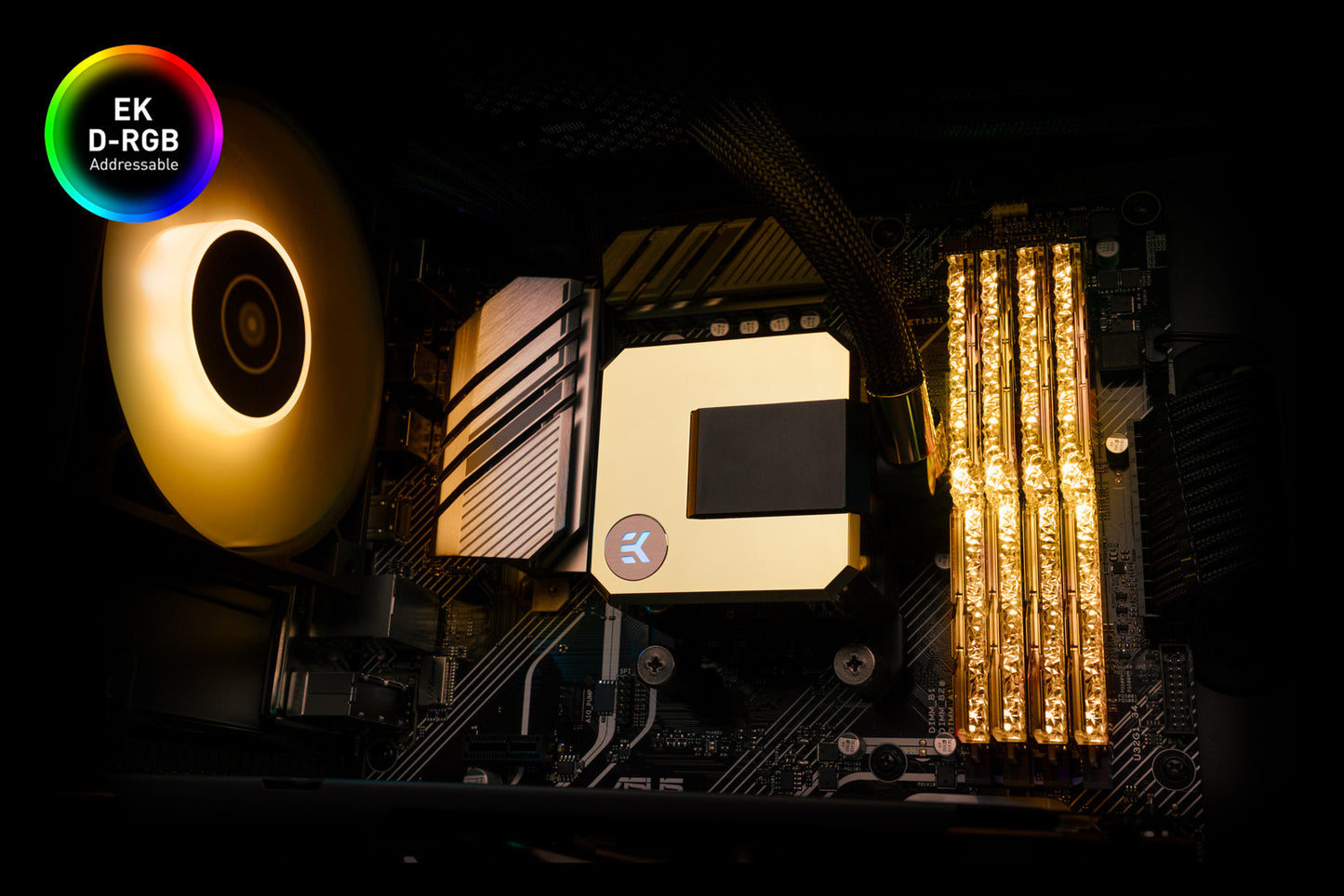 Sistem Ftohës Me Ujë EK AIO Elite 360mm D-RGB – All-in-One për CPU, me Fana EK-Vardar me Performancë të Lartë PWM, Kompatibil me Intel dhe AMD AM4/AM5 Ngjyre e zeze dhe Ari i shkelqyeshem
