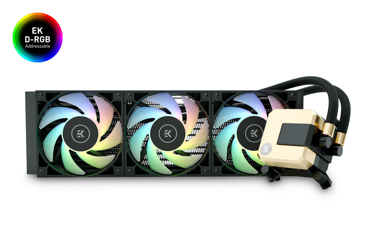 Sistem Ftohës Me Ujë EK AIO Elite 360mm D-RGB – All-in-One për CPU, me Fana EK-Vardar me Performancë të Lartë PWM, Kompatibil me Intel dhe AMD AM4/AM5 Ngjyre e zeze dhe Ari i shkelqyeshem