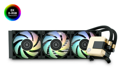 Sistem Ftohës Me Ujë EK AIO Elite 360mm D-RGB – All-in-One për CPU, me Fana EK-Vardar me Performancë të Lartë PWM, Kompatibil me Intel dhe AMD AM4/AM5 Ngjyre e zeze dhe Ari i shkelqyeshem