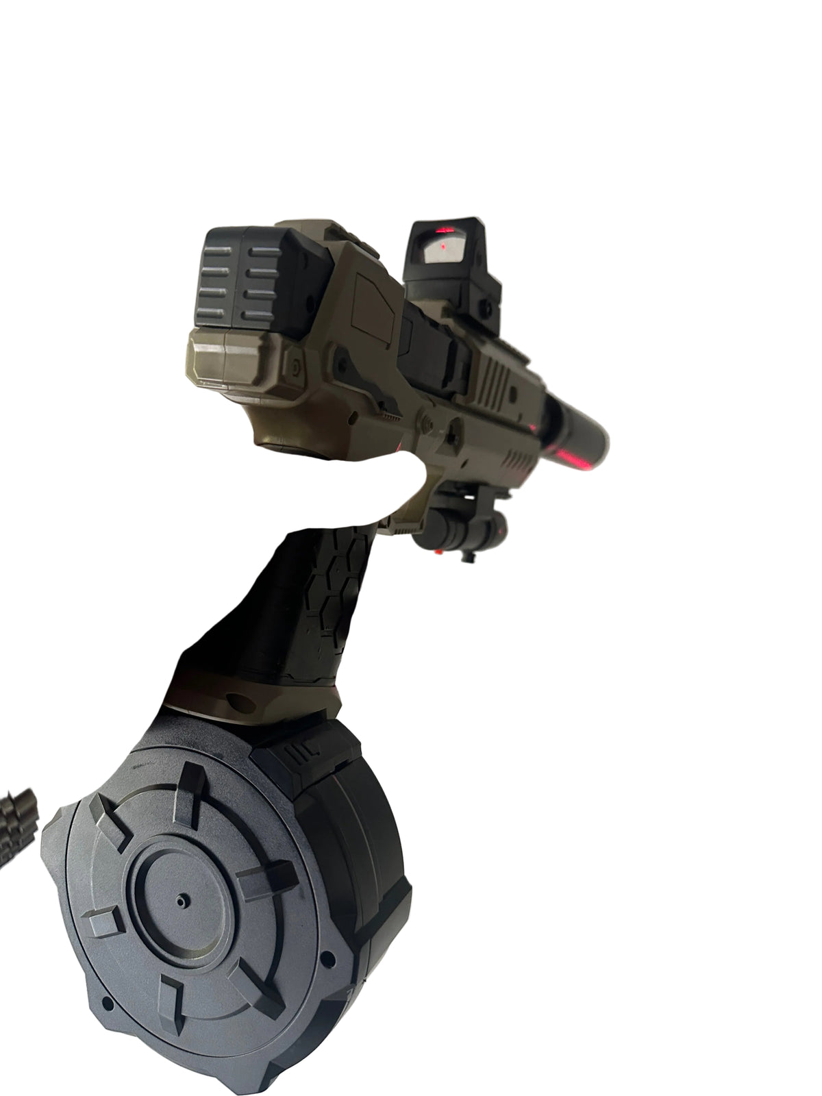 Lodër armë dore Gecko gjuajtje automatike dhe semiautomatike me shenjues pikë dhe laser, karikator rrumbullak për më shume plumba,bateri dhe kabllo mbushese.