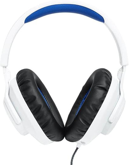 JBL Quantum 100P - Kufje Gaming me Fije mbi Vesh (Over-Ear) me Mikrofon të Heqshëm, QuantumSOUND Signature, Rehatia e Shkumës Memory, e Përputhshme me Windows Sonic Surround Sound (E Bardhë)