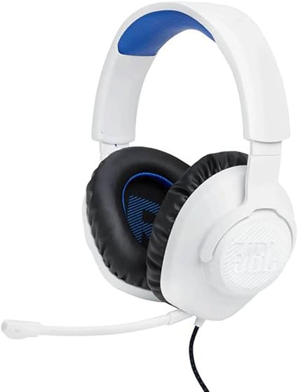 JBL Quantum 100P - Kufje Gaming me Fije mbi Vesh (Over-Ear) me Mikrofon të Heqshëm, QuantumSOUND Signature, Rehatia e Shkumës Memory, e Përputhshme me Windows Sonic Surround Sound (E Bardhë)