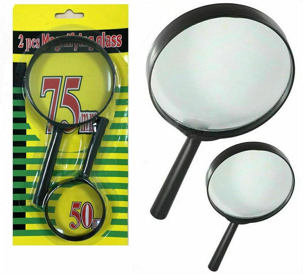 Llupe Zmadhuese 75mm dhe 50mm – Xham Zmadhuese me Dorezë, Zmadhim i Qartë për Lexim, Punime Precize dhe Detaje të Vogla
