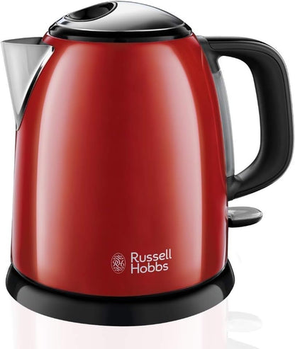 Çajnik Kompakt Russell Hobbs Colours+ në Ngjyrë të Kuqe, 1L, 2200W | Funksion Gatimi i Shpejtë | Hapur për Derdhje të Optimizuar | Tregues i Nivelit të Ujit | Shenja për Sasinë e Mbushjes | Çajnik i Vogël