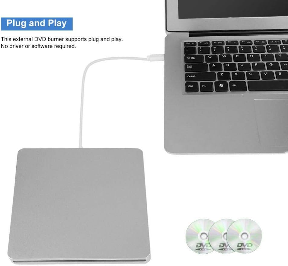 Cigemay Njësi Optike Kompjuterike e Jashtme DVD – Regjistrues/Shkrues i Qetë me Type-C për Mac OS X SE / ME / 2000 / XP dhe Windows 8 / 10 / 11, Default