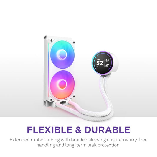 NZXT Kraken Elite 240 RGB – Ftohës me ujë "All-in-One" për CPU – Radiator 240 mm – Ventilator F240 RGB Core – Ekran IPS LCD 2.72" i personalizueshëm Pompë NZXT Turbine – Përputhshmëri me Intel® LGA 1700, 1200/115X, 1851 dhe AMD® AM5, AM4 – Ngjyrë e bardhë