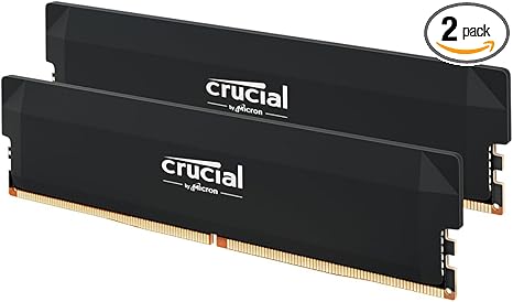 Crucial Pro DDR5 RAM 32GB Kit (2x16GB) 6400MHz CL38, Memorie Desktop për Gaming me Overclocking, Intel XMP 3.0 & AMD Expo e Përputhshme – E Zezë