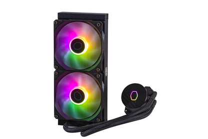 Cooler Master MasterLiquid 240L Core ARGB – Ftohës me lëng për procesor – Pompë me dy dhoma (gjenerata S), radiator superior dhe ventilatorë 120 mm ARGB – Mbështetje për LGA 1700 dhe AM5 – Ngjyrë e zezë