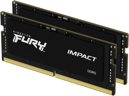Memorie RAM Kingston FURY Impact 32GB (2x16GB) DDR5 6400MT/s CL38 SODIMM – Performancë Super për Laptopë të Avancuar dhe Gaming | Intel XMP 3.0 | Plug & Play | Kit me 2 Module
