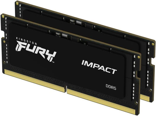 Memorie RAM Kingston FURY Impact 32GB (2x16GB) DDR5 6400MT/s CL38 SODIMM – Performancë Super për Laptopë të Avancuar dhe Gaming | Intel XMP 3.0 | Plug & Play | Kit me 2 Module