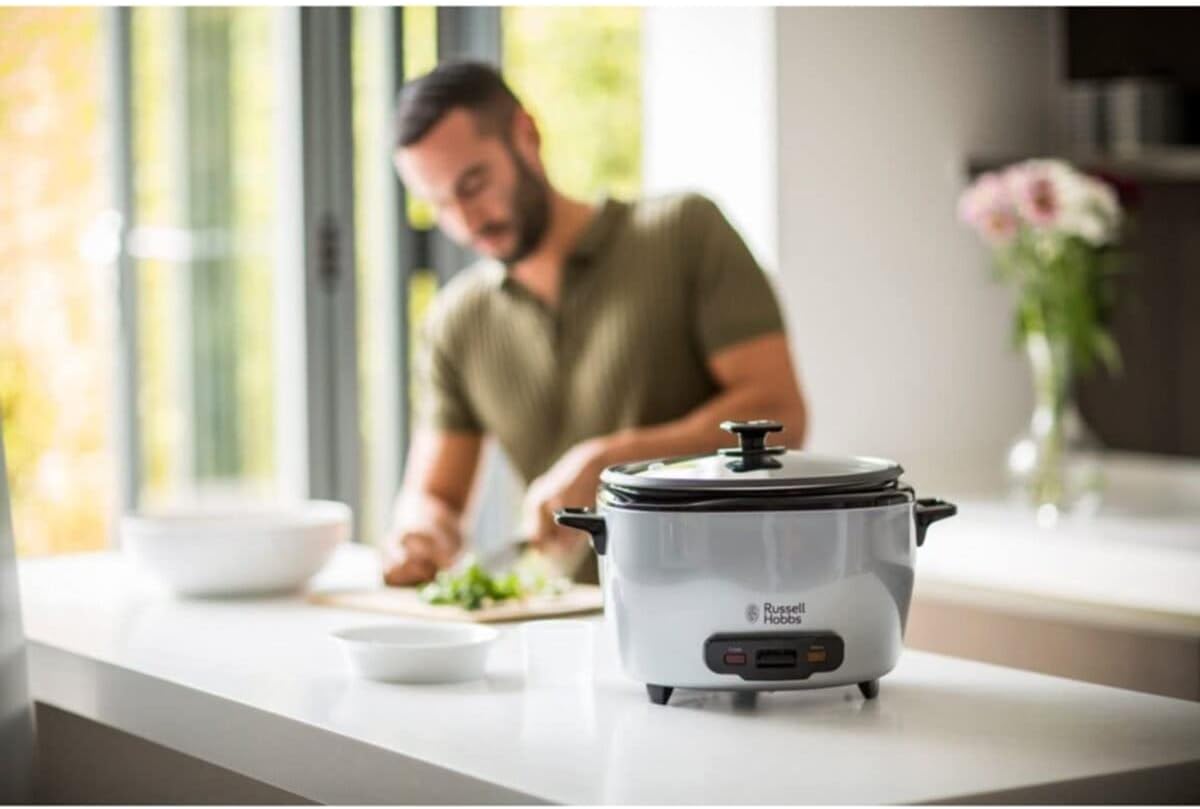 Russell Hobbs Maxicook – Gatuese Orizi për Familje (5L, 14 Pjesë, 1000W) | Përfshin Lugë dhe Kapak | Funksion Automatik Ndalesë dhe Mbajtje të Ngrohtë | Ideal edhe për Perime, Peshk dhe më shumë | Tenxhere Jo-ngjitëse