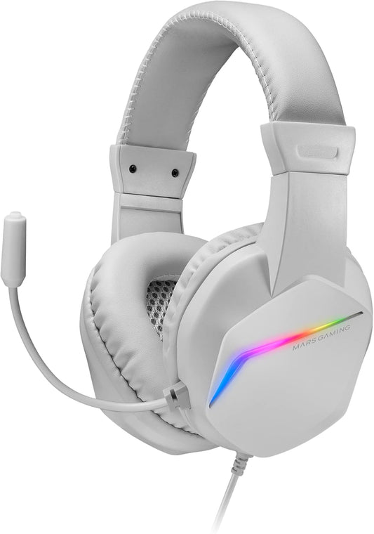 Mars Gaming MH122, Kufje Gaming Over Ear me Mikrofon, Zë HiFi, Anulim Zhurme, Super të Lehta, të përshtatshme për PS4 PS5 Xbox Switch Tablet Windows Mac, të Bardha