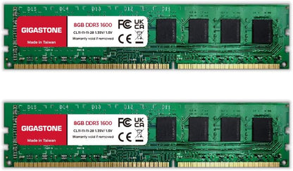 【DDR3 RAM】 Gigastone RAM 8GB DDR3 1600MHz PC3-12800 CL11 1.5V UDIMM 240 pin Jo-ECC për kompjuterë desktop