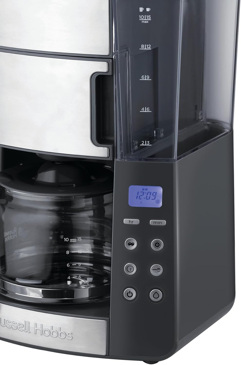 Russell Hobbs Grind & Brew – Makineri Kafeje me Programim, Teknologji WhirlTech për Nxjerrje dhe Shije optimale, me Mulli të Integruar, Kapacitet 10 Filxhanë, Gjel Gjatë 1.25L, Modeli 25610-56