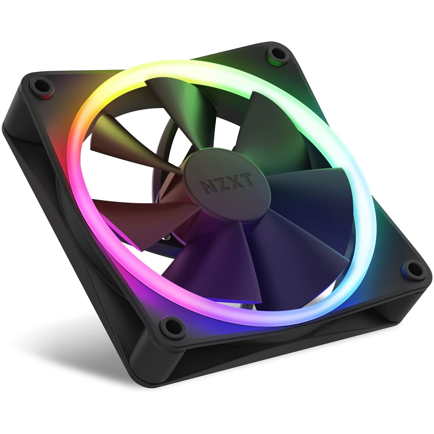 NZXT F120 RGB – Ventilator 120mm RGB PWM për PC – Qarkullim i Lartë Ajri, Zhurmë e Ulët – Mbajtje me Lëng Dinamik – Njëshe (Kërkon Kontrollues RGB të NZXT për Softuerin CAM) – 18 LED – Ngjyrë e Zezë.