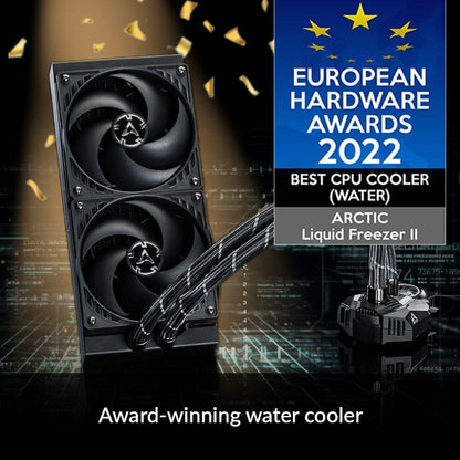 ARCTIC Liquid Freezer II 280 A-RGB – Ftohës me ujë "All-in-One" për procesor, me përputhshmëri të gjerë – Ndriçim A-RGB, pompë efikase me kontroll PWM, shpejtësi ventilatorësh: 200–1900 RPM – I përputhshëm me LGA1700 – Ngjyrë e zezë