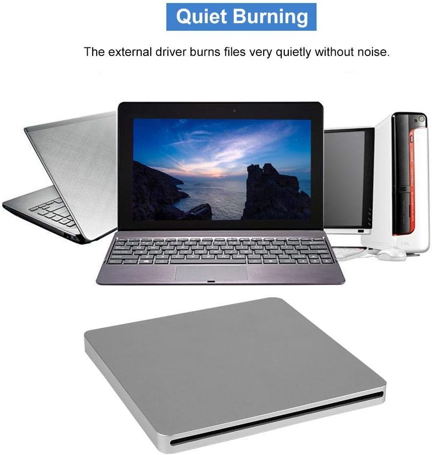 Cigemay Njësi Optike Kompjuterike e Jashtme DVD – Regjistrues/Shkrues i Qetë me Type-C për Mac OS X SE / ME / 2000 / XP dhe Windows 8 / 10 / 11, Default