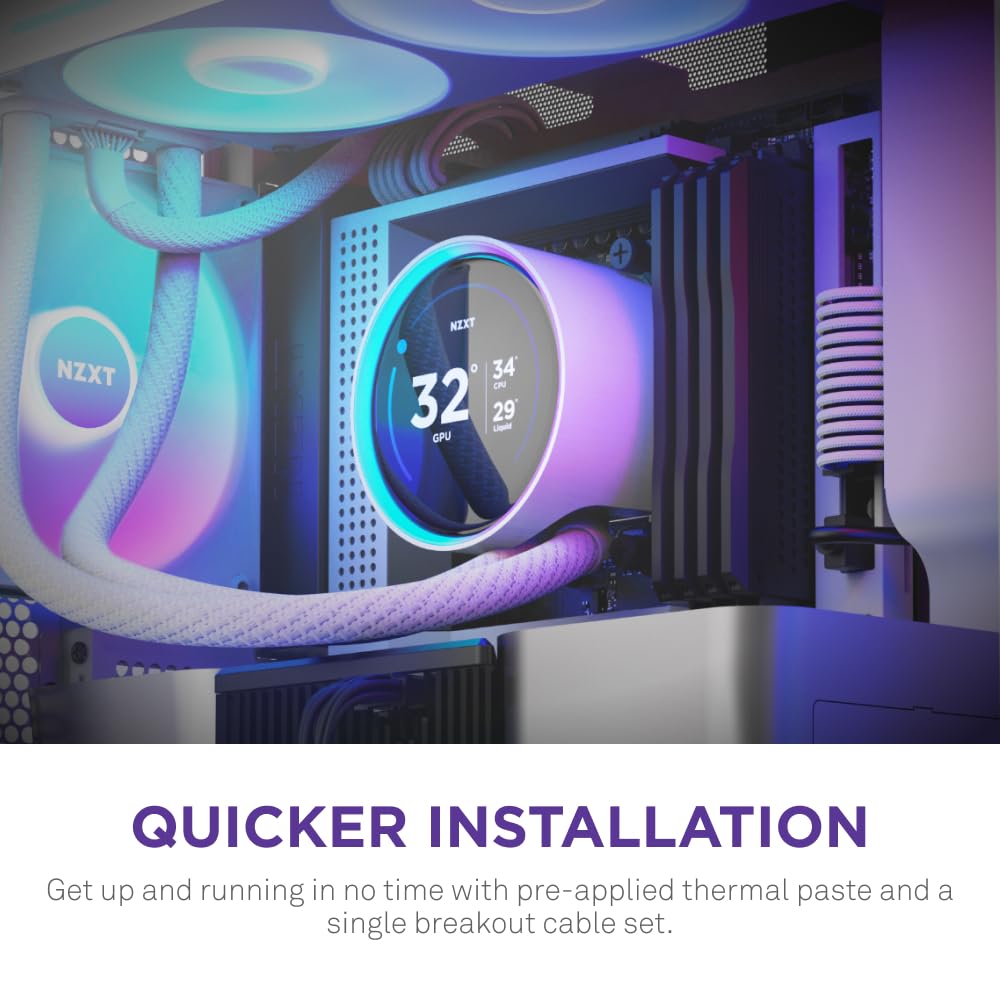 NZXT Kraken Elite 360 RGB 2024 – Ftohës me ujë "All-in-One" për CPU – Radiator 360 mm – Ventilatorë F360 RGB Core – Ekran IPS LCD 2.72” i personalizueshëm – Pompë NZXT Turbine – Përputhshmëri me AMD® AM5/AM4 dhe Intel® LGA 1851/1700/1200/115X e bardhë