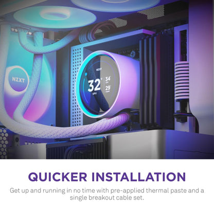 NZXT Kraken Elite 360 RGB 2024 – Ftohës me ujë "All-in-One" për CPU – Radiator 360 mm – Ventilatorë F360 RGB Core – Ekran IPS LCD 2.72” i personalizueshëm – Pompë NZXT Turbine – Përputhshmëri me AMD® AM5/AM4 dhe Intel® LGA 1851/1700/1200/115X e bardhë