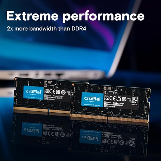 Memorie RAM Crucial DDR5 32GB 5600MHz SODIMM për Laptop Gaming dhe performance shume te larte dhe Mini PC (Model: CT32G56C46S5)