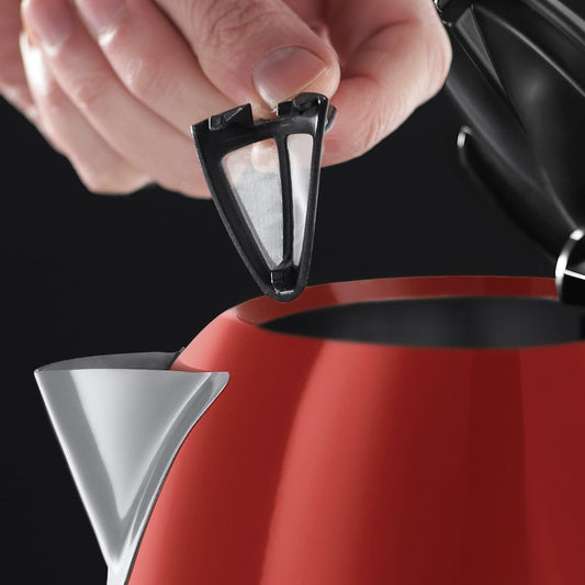 Russell Hobbs Çajnik Elektrik 1.7L Flame Red – Vlim i Shpejtë, Kursim Energjie, 2400W, Grykë Anti-Pikim, Filtrë Kundër Gëlqeres, Bazë 360°, Dizajn Elegant