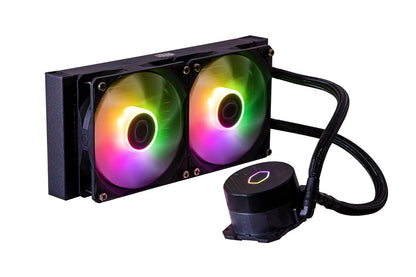 Cooler Master MasterLiquid 240L Core ARGB – Ftohës me lëng për procesor – Pompë me dy dhoma (gjenerata S), radiator superior dhe ventilatorë 120 mm ARGB – Mbështetje për LGA 1700 dhe AM5 – Ngjyrë e zezë