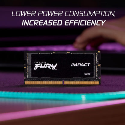 Memorie RAM Kingston FURY Impact 32GB (2x16GB) DDR5 6400MT/s CL38 SODIMM – Performancë Super për Laptopë të Avancuar dhe Gaming | Intel XMP 3.0 | Plug & Play | Kit me 2 Module