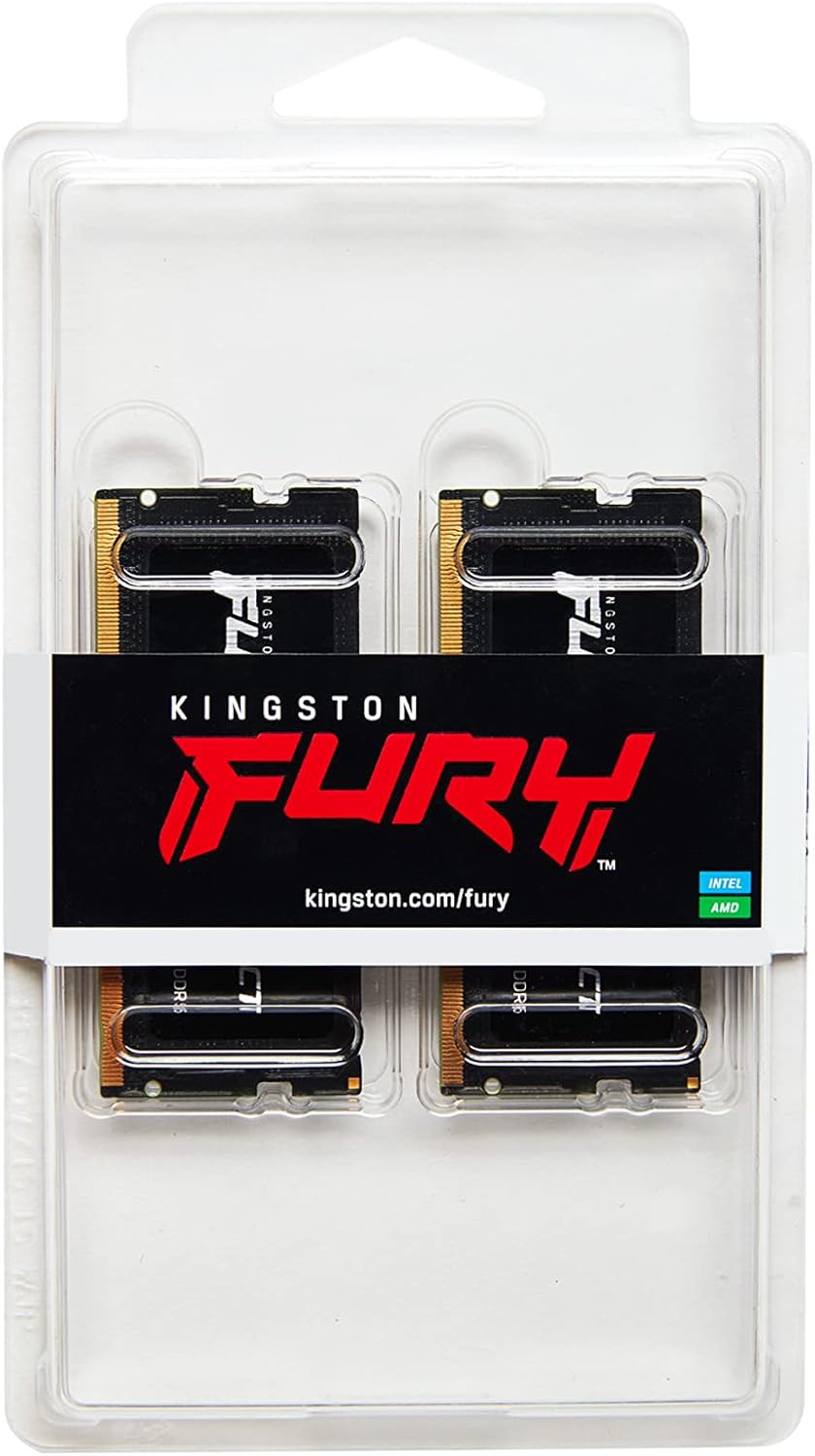 Memorie RAM Kingston FURY Impact 32GB (2x16GB) DDR5 6400MT/s CL38 SODIMM – Performancë Super për Laptopë të Avancuar dhe Gaming | Intel XMP 3.0 | Plug & Play | Kit me 2 Module