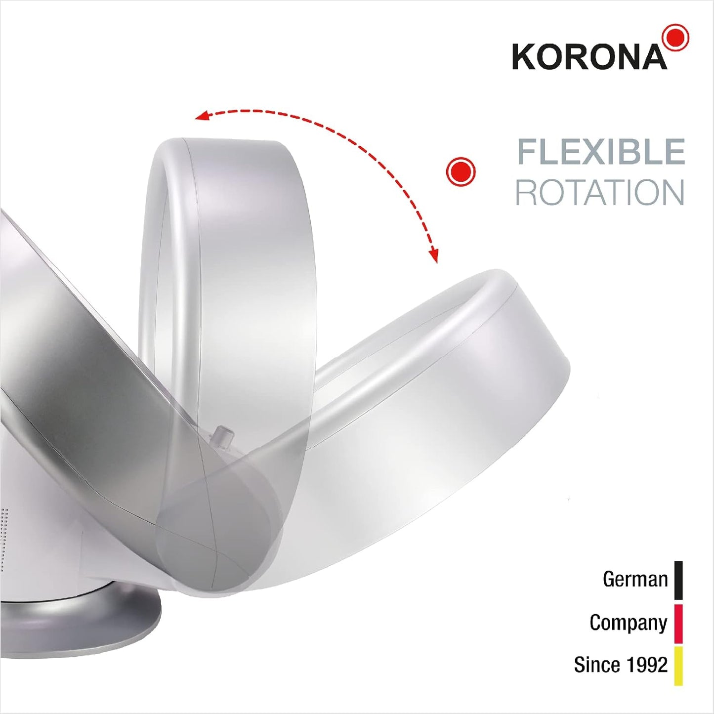 Korona 81008 – Ventilator Muri dhe Tavoline pa Helika, me Lëkundje, Montim në Mur, Me Timer dhe Telekomandë, Ngjyrë E Bardhë-Argjend