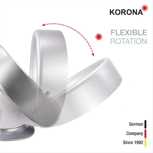 Korona 81008 – Ventilator Muri dhe Tavoline pa Helika, me Lëkundje, Montim në Mur, Me Timer dhe Telekomandë, Ngjyrë E Bardhë-Argjend