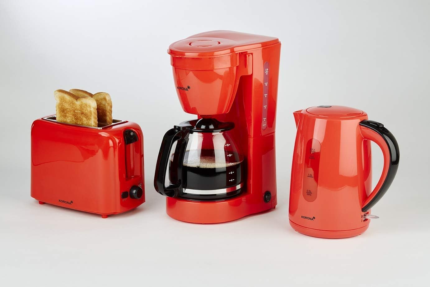 Makineri Kafeje Korona 10117 – Gjysmë-Automatik, 1.5L / 12 Filxhanë, Fuqi 800W, Ngjyrë e Kuqe, Për Kafe të Bluar, Vendqëndrues (Freestanding)