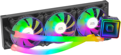 Mars Gaming ML-ULTRA360 Black – Ftohje Lëngu për CPU, TDP 650W, Pasqyrë Infinite, 3 Ftohës Silent FDB ARGB, Tubacione ARGB, Multisocket Universal