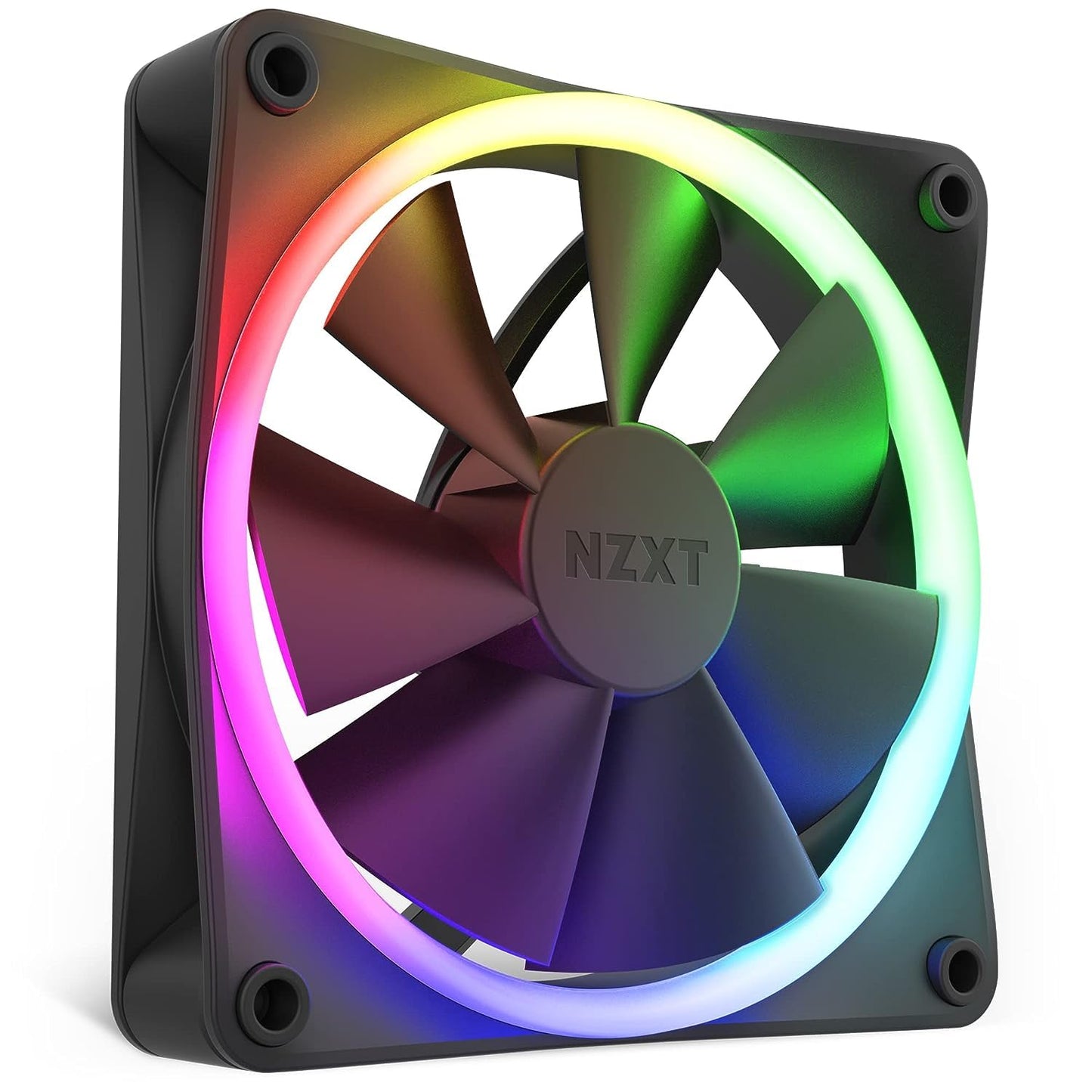 NZXT F120 RGB – Ventilator 120mm RGB PWM për PC – Qarkullim i Lartë Ajri, Zhurmë e Ulët – Mbajtje me Lëng Dinamik – Njëshe (Kërkon Kontrollues RGB të NZXT për Softuerin CAM) – 18 LED – Ngjyrë e Zezë.