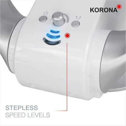 Korona 81008 – Ventilator Muri dhe Tavoline pa Helika, me Lëkundje, Montim në Mur, Me Timer dhe Telekomandë, Ngjyrë E Bardhë-Argjend