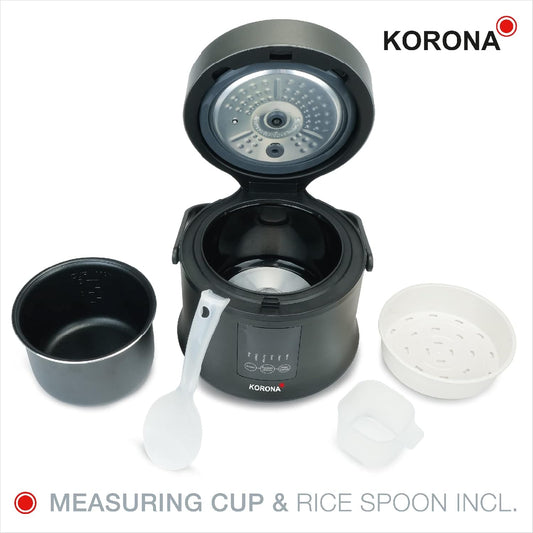 Korona 58011 Reisprofi – Gatuese dhe Avullues Digjital për Oriz 1.6L | Funksion Mbajtjeje të Ngrohtë | Tenxhere Gatuese e Lëvizshme | Ekran LED me Butona Touch | Timer 24 Orësh | Përfshin Kupë Matëse dhe Lugë për Oriz