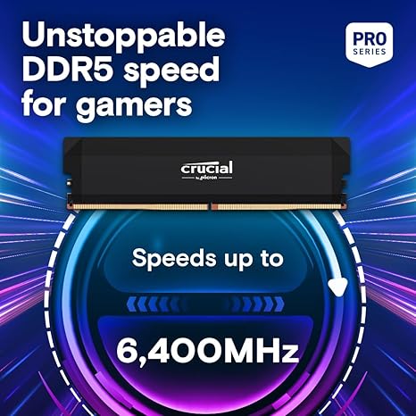 Crucial Pro DDR5 RAM 32GB Kit (2x16GB) 6400MHz CL38, Memorie Desktop për Gaming me Overclocking, Intel XMP 3.0 & AMD Expo e Përputhshme – E Zezë