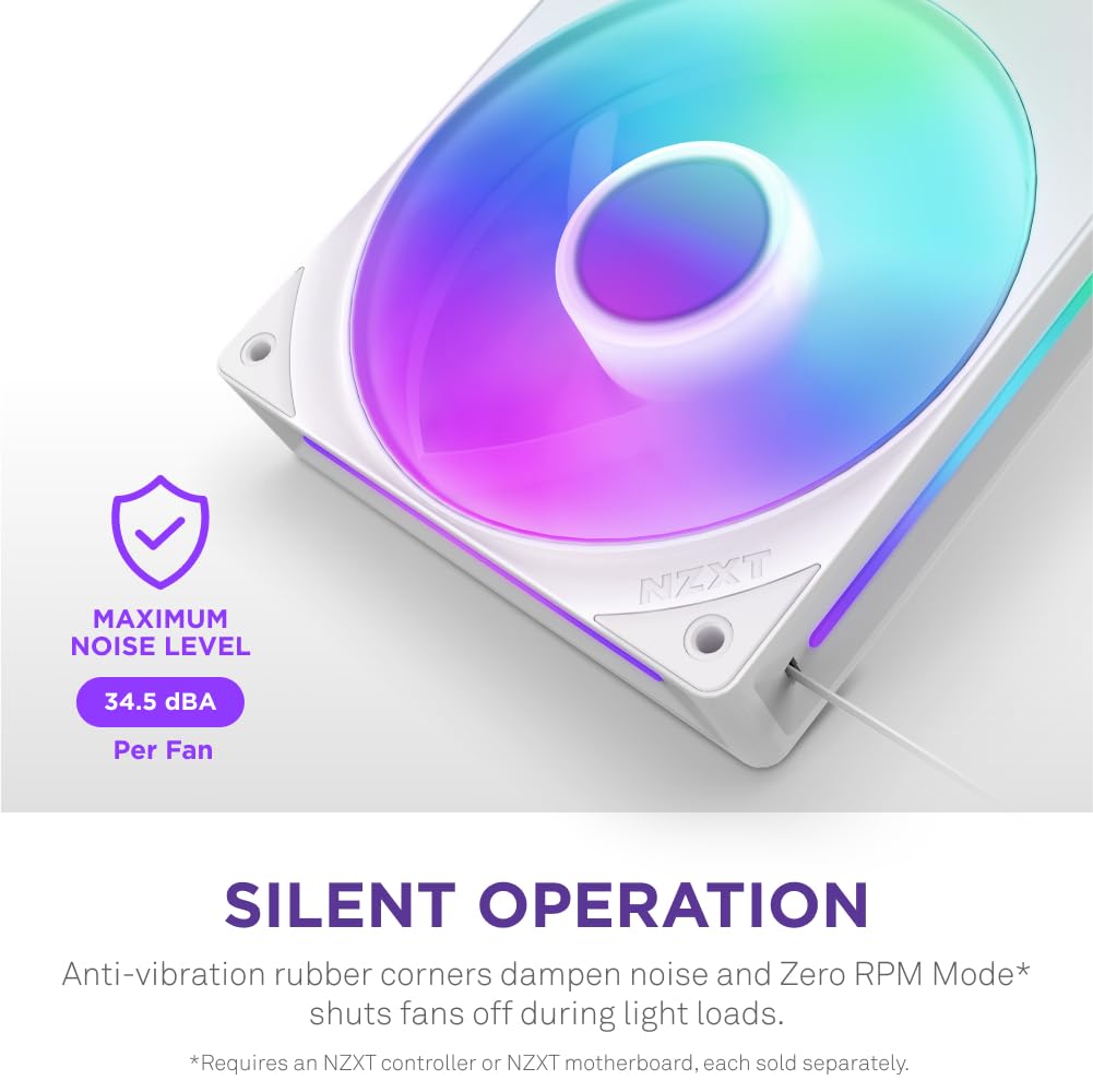 NZXT F280 RGB Core – Njësi ventilatorësh 280mm me një kornizë, me 2 ventilatorë RGB 140mm – Kontroll shpejtësie dhe ndriçimi – Presion statik dhe rrjedhje ajri e lartë – Leje dinamike fluide – 8 LED ARGB për ventilator – E bardhë